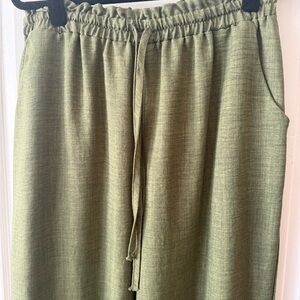 Amazon Olive Green Drawstring Wide Leg Jumpsuit Pants